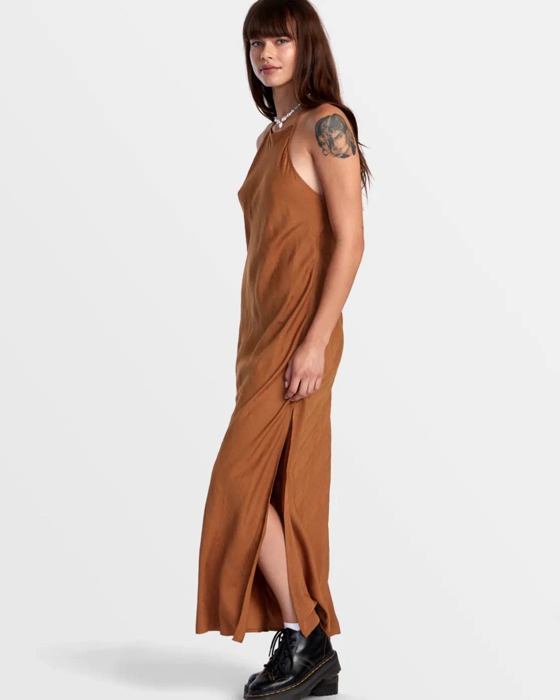 RVCA EXILE MIDI SUN DRESS Camel New