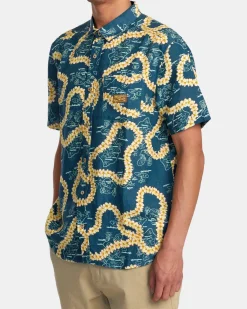 RVCA EXOTICA SHORT SLEEVE SHIRT Duck Blue New