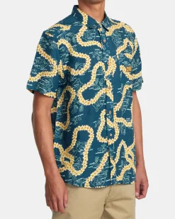 RVCA EXOTICA SHORT SLEEVE SHIRT Duck Blue New