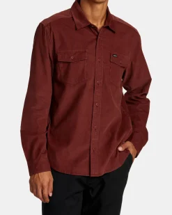 RVCA FREEMAN CORD LONG SLEEVE SHIRT Red Earth Online
