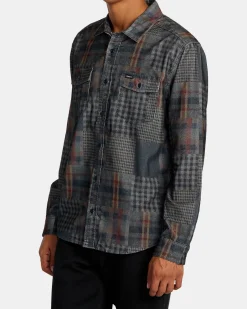 RVCA FREEMAN CORD PRINT LONG SLEEVE SHIRT Navy Marine Hot