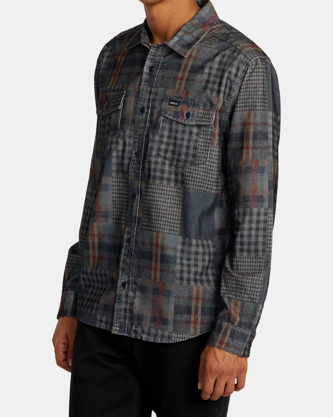 RVCA FREEMAN CORD PRINT LONG SLEEVE SHIRT Navy Marine Hot