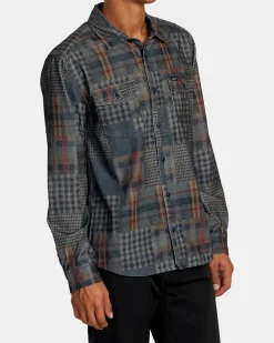 RVCA FREEMAN CORD PRINT LONG SLEEVE SHIRT Navy Marine Hot