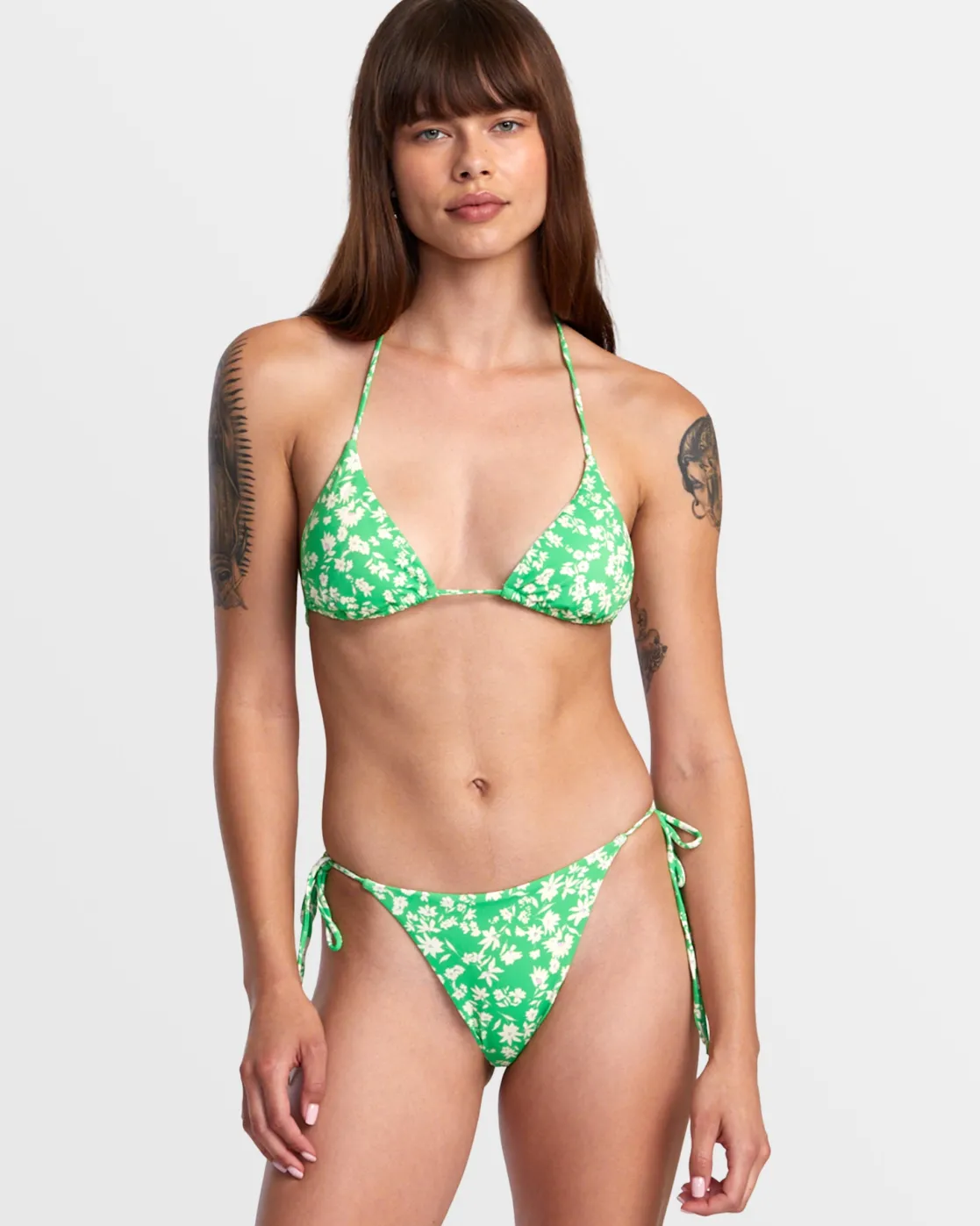 RVCA GARDEN PARTY SIDE TIE SKIMPY BIKINI BOTTOMS Classic Green Clearance