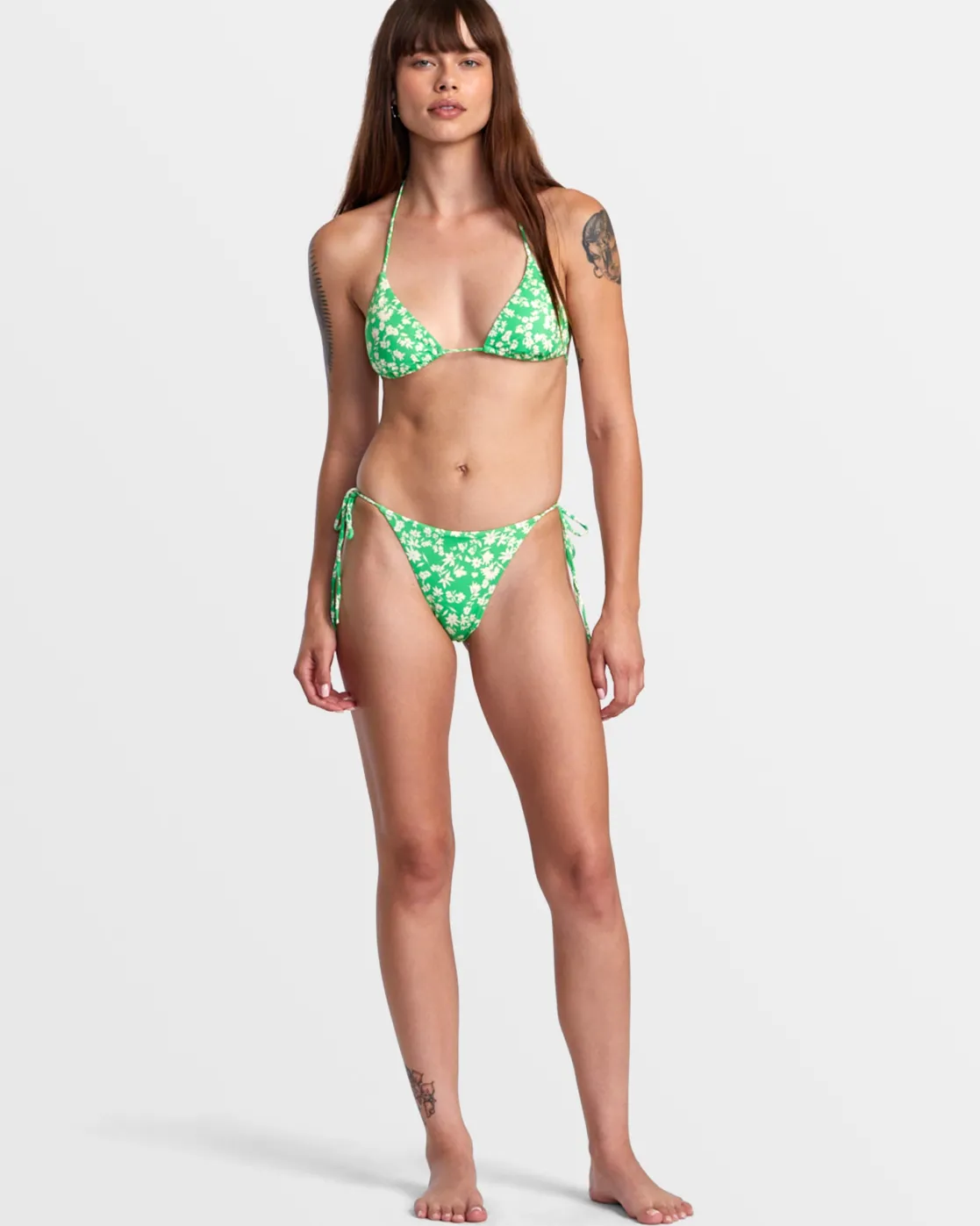 RVCA GARDEN PARTY SIDE TIE SKIMPY BIKINI BOTTOMS Classic Green Clearance