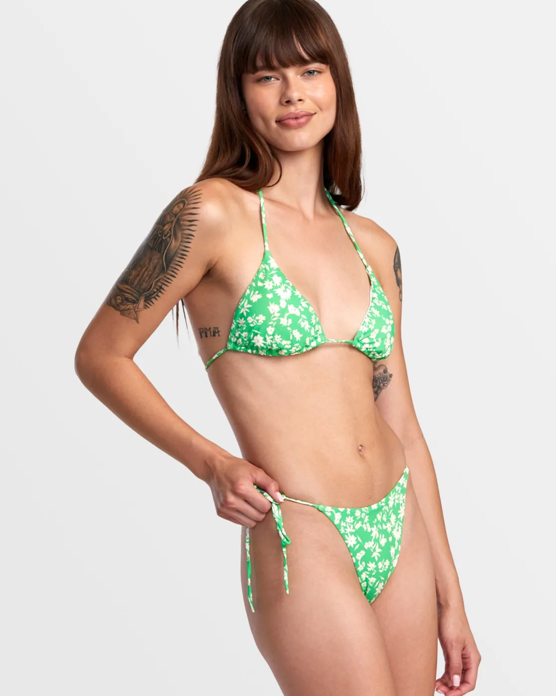 RVCA GARDEN PARTY SIDE TIE SKIMPY BIKINI BOTTOMS Classic Green Clearance