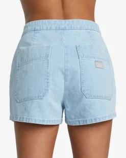 RVCA GOLDIE DENIM SHORTS Light Vintage Wash Clearance