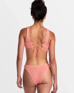 RVCA GROOVES STRIPE HIGH LEG FRENCH BIKINI BOTTOMS Fusion Coral New