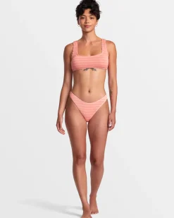 RVCA GROOVES STRIPE HIGH LEG FRENCH BIKINI BOTTOMS Fusion Coral New