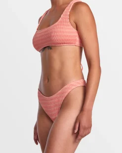 RVCA GROOVES STRIPE HIGH LEG FRENCH BIKINI BOTTOMS Fusion Coral New