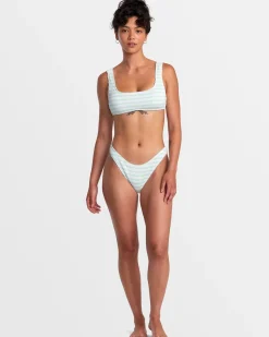 RVCA GROOVES STRIPE HIGH LEG FRENCH BIKINI BOTTOMS Whisper White Discount