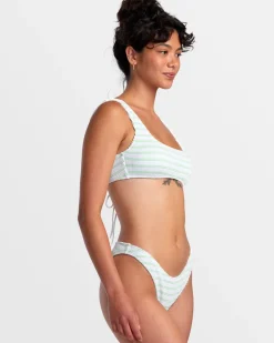 RVCA GROOVES STRIPE HIGH LEG FRENCH BIKINI BOTTOMS Whisper White Discount
