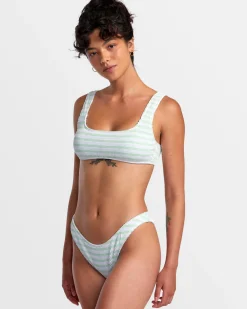 RVCA GROOVES STRIPE HIGH LEG FRENCH BIKINI BOTTOMS Whisper White Discount