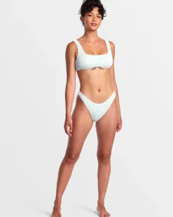RVCA GROOVES STRIPE LACEBACK BRALETTE BIKINI TOP Whisper White Outlet