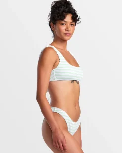 RVCA GROOVES STRIPE LACEBACK BRALETTE BIKINI TOP Whisper White Outlet