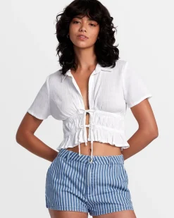 RVCA HARPER FRONT TIE CROPPED TOP Whisper White Sale