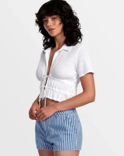 RVCA HARPER FRONT TIE CROPPED TOP Whisper White Sale