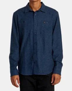 RVCA HARVEST NEPS LONG SLEEVE FLANNEL SHIRT Dark Denim Hot