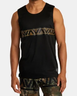 RVCA HAWAII TARO MESH TANK TOP Black Multi Clearance