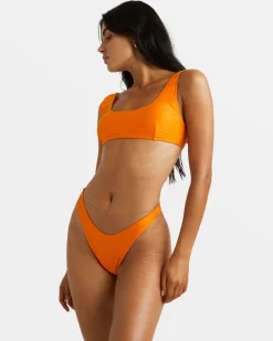 RVCA HORIZON SCOOPED BRALETTE BIKINI TOP Orange Pepper Clearance