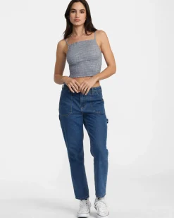 RVCA HOUNDSTOOTH REVIVAL CROPPED TANK TOP Blue Grey Online
