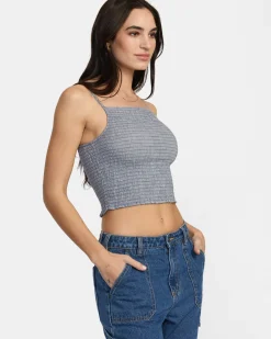RVCA HOUNDSTOOTH REVIVAL CROPPED TANK TOP Blue Grey Online