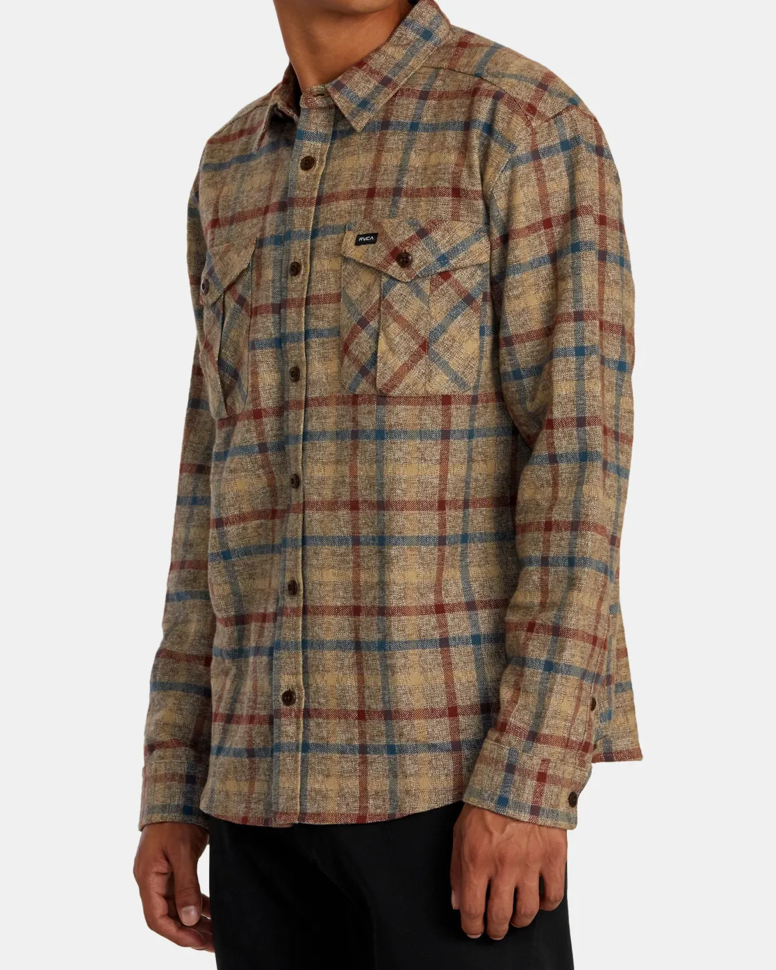 RVCA HUGHES FLANNEL LONG SLEEVE SHIRT Bombay Brown