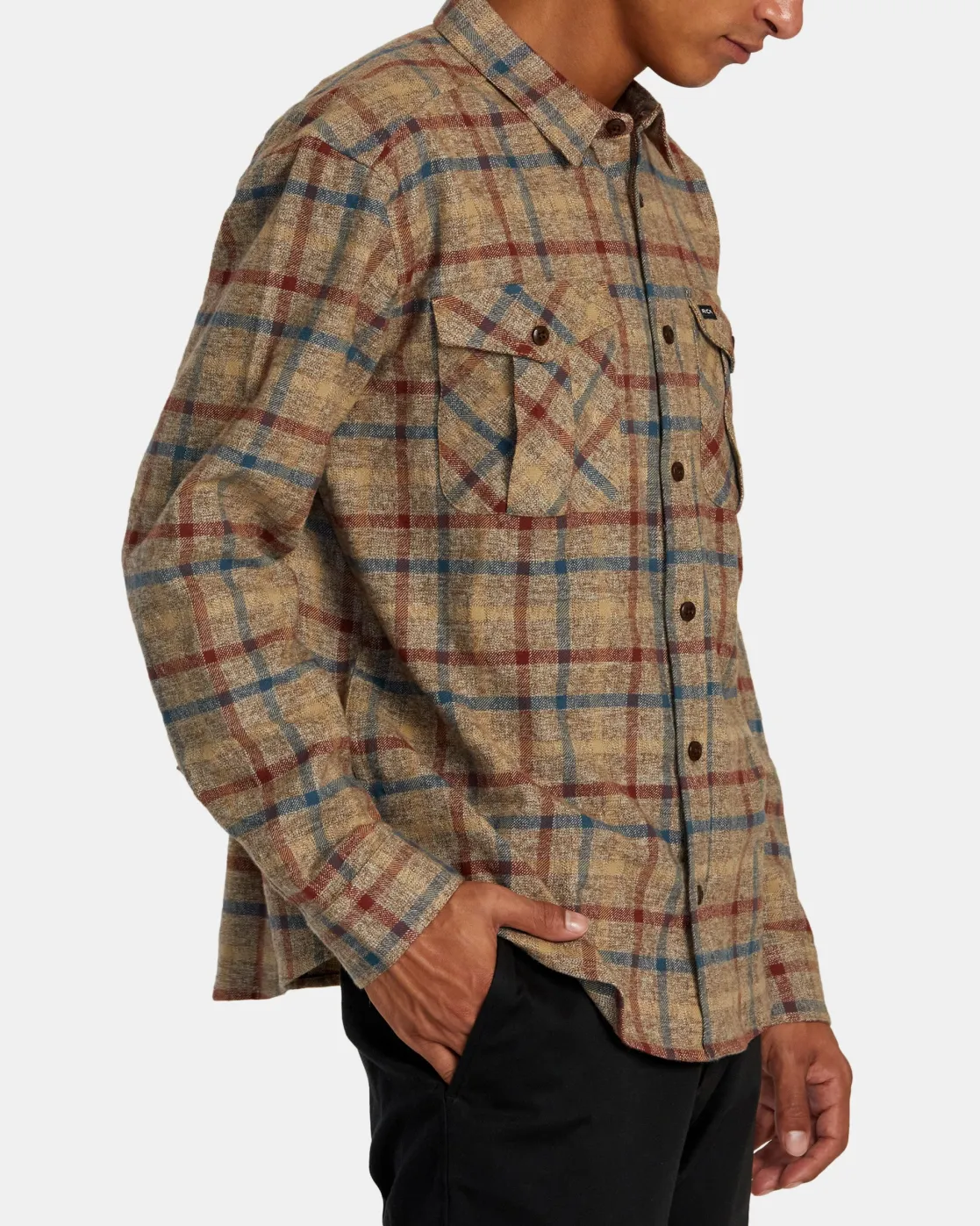RVCA HUGHES FLANNEL LONG SLEEVE SHIRT Bombay Brown