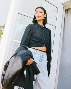 RVCA INVISIBLE MAN LONG SLEEVE CROP TOP Black Best