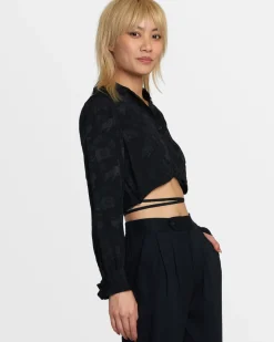 RVCA INVISIBLE MAN LONG SLEEVE CROP TOP Black Best