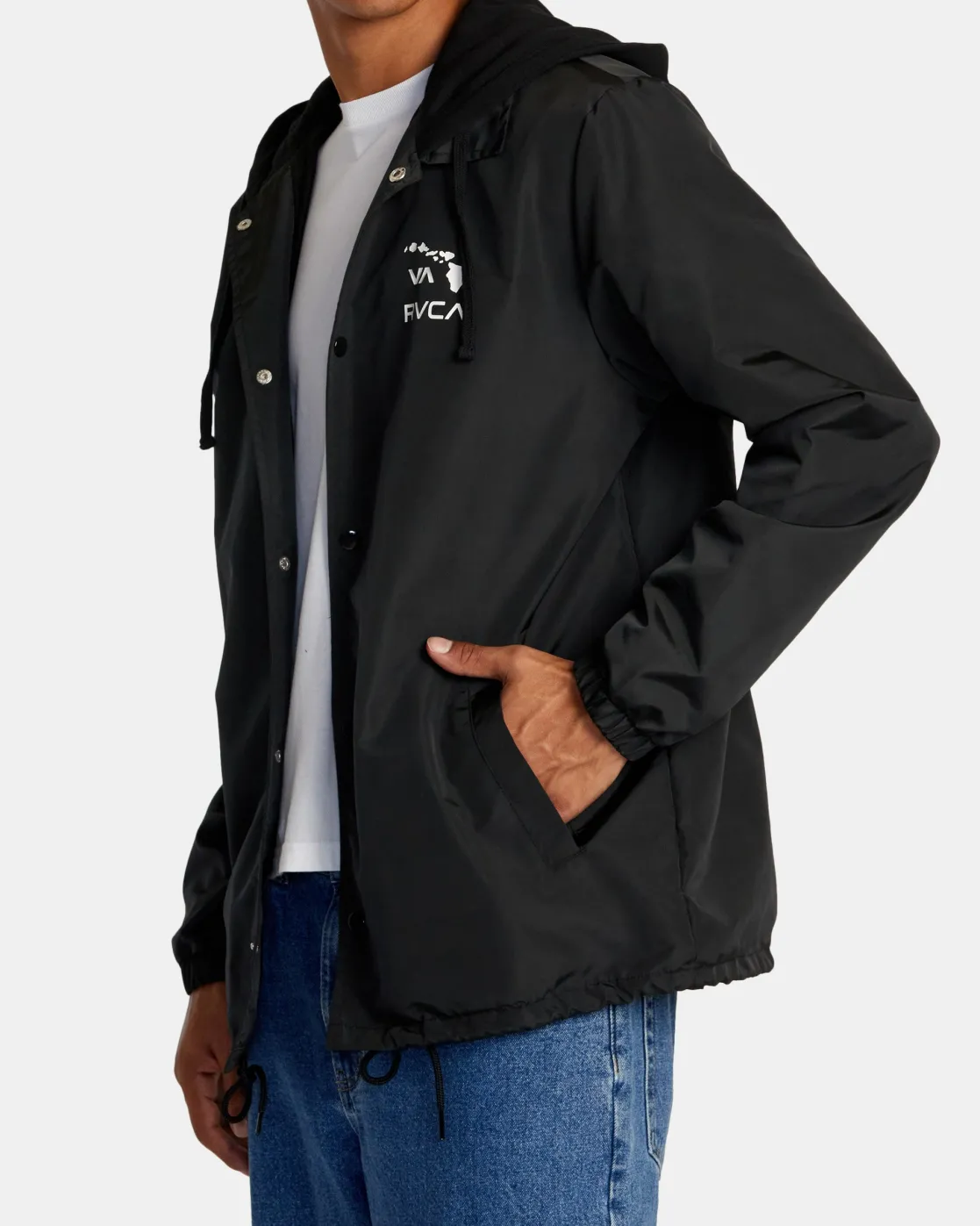 RVCA ISLAND HEX HOODED COACHES JACKET Black Sale