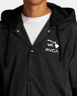 RVCA ISLAND HEX HOODED COACHES JACKET Black Sale