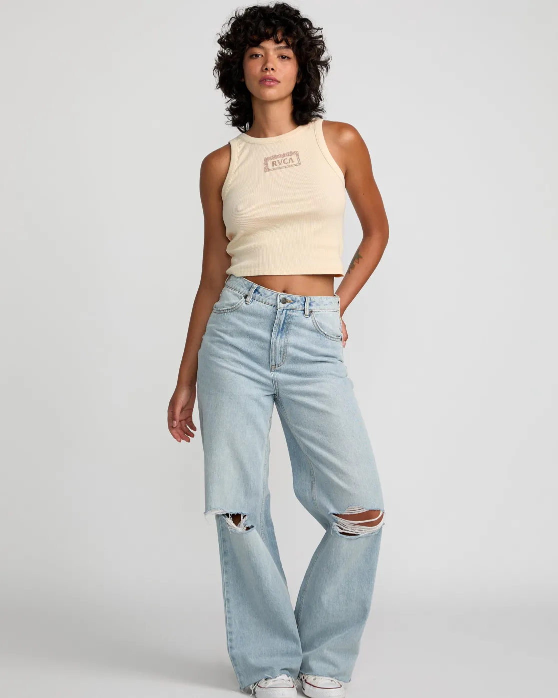 RVCA ISLAND LEI CROPPED TANK TOP Latte Online