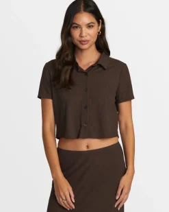 RVCA JENNI BUTTONED SHORT-SLEEVE SHIRT Chocolate Torte Best