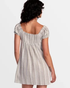 RVCA LEILAH STRIPED MINI DRESS Dark Khaki Sale