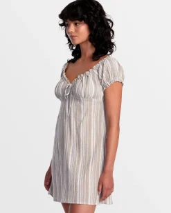 RVCA LEILAH STRIPED MINI DRESS Dark Khaki Sale