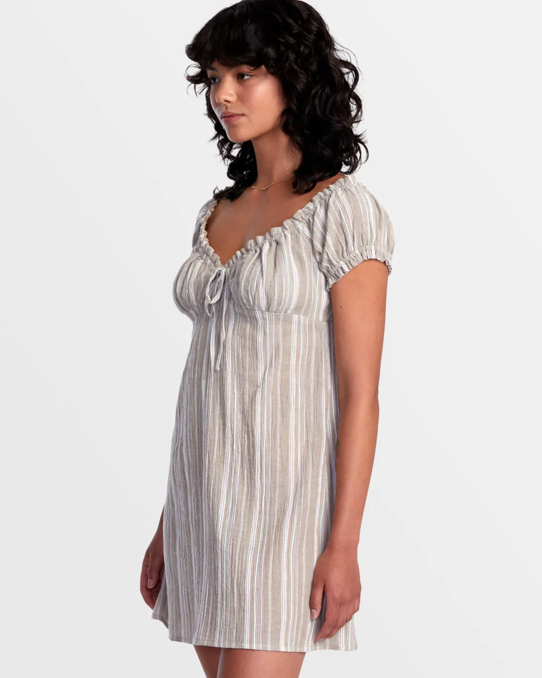 RVCA LEILAH STRIPED MINI DRESS Dark Khaki Sale