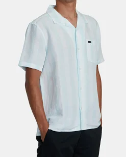 RVCA LOVE STRIPE SHORT SLEEVE SHIRT Light Blue Hot