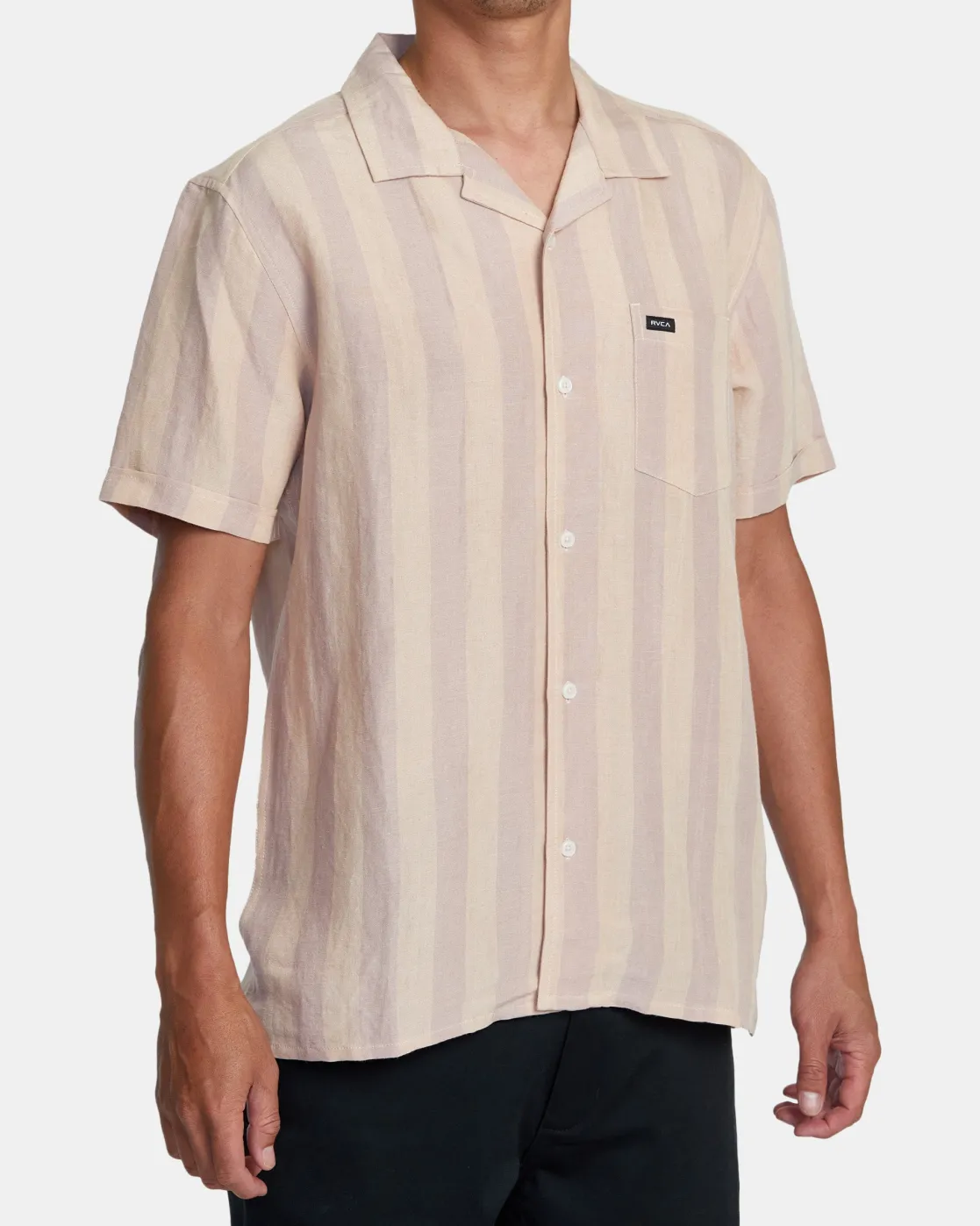 RVCA LOVE STRIPE SHORT SLEEVE SHIRT Pale Mauve Sale