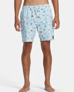 RVCA LUKE P ELASTIC WAIST BOARDSHORTS 17'' Light Blue Clearance