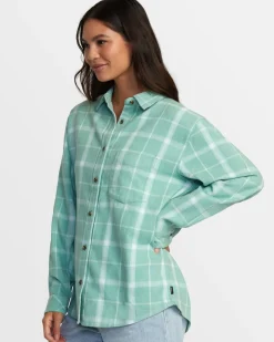 RVCA MABLE FLANNEL LONG SLEEVE SHIRT Green Haze Discount