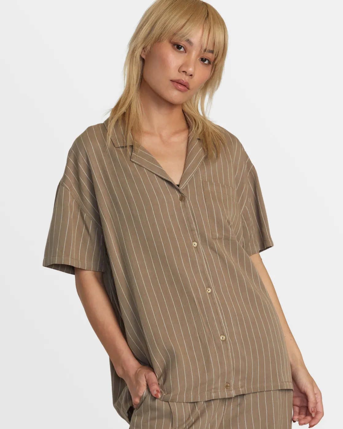 RVCA MASON BUTTON DOWN SHIRT Dark Khaki Outlet