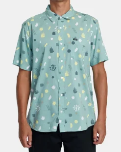 RVCA MORNING GLORY SHORT SLEEVE SHIRT Granite Green Clearance