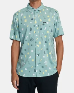 RVCA MORNING GLORY SHORT SLEEVE SHIRT Granite Green Clearance