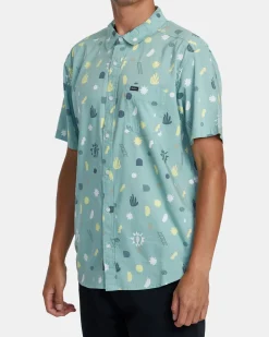 RVCA MORNING GLORY SHORT SLEEVE SHIRT Granite Green Clearance