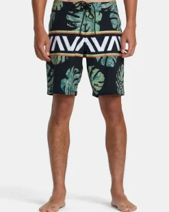 RVCA OBLOW HAWAII BANDED BOARDSHORTS 18'' Black Clearance