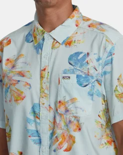 RVCA OBLOW HAWAII SHORT SLEEVE SHIRT Light Blue New