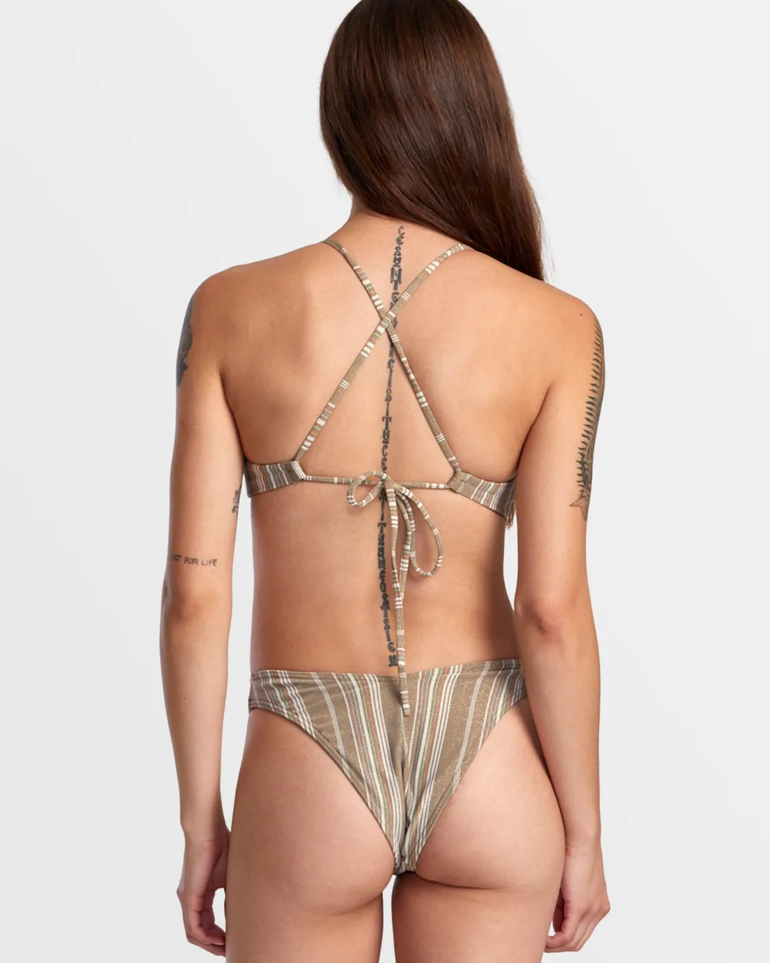 RVCA PINS LUREX V-FRONT FRENCH BIKINI BOTTOMS Dark Khaki New