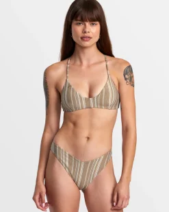 RVCA PINS LUREX V-FRONT FRENCH BIKINI BOTTOMS Dark Khaki New