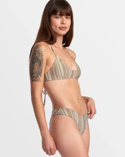 RVCA PINS LUREX V-FRONT FRENCH BIKINI BOTTOMS Dark Khaki New